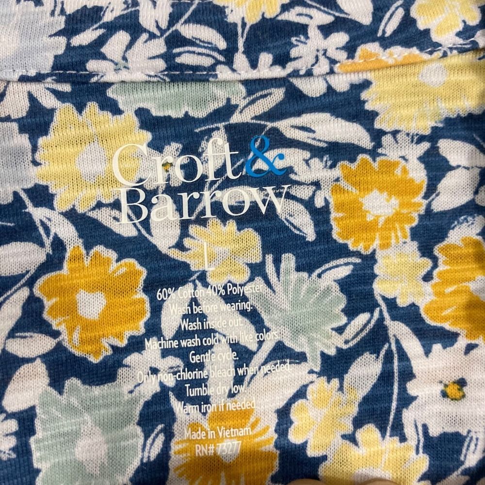 Croft & Barrow Floral Button Down Shirt Womens Large Blue Yellow Ruffle - Picture 2 of 7